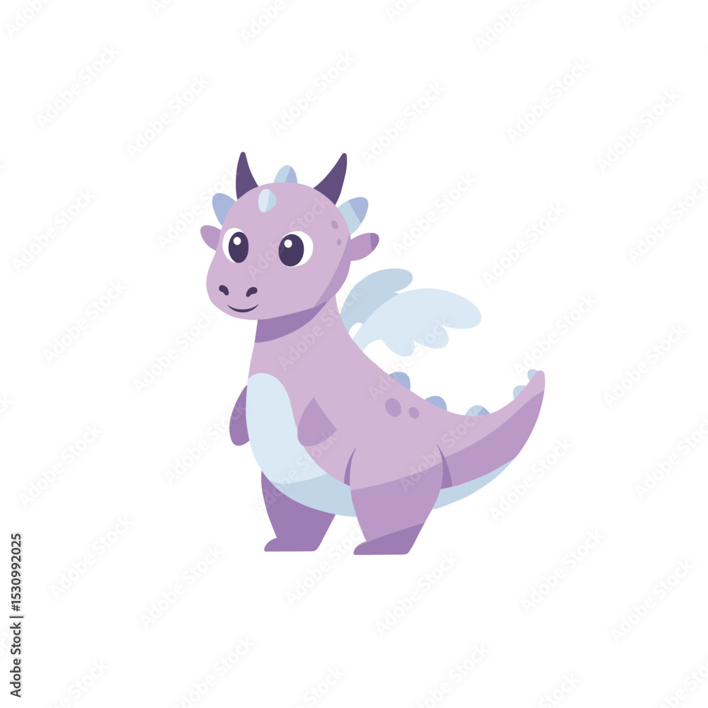 Fototapeta premium Cute pastel purple cartoon dragon with small wings and tail