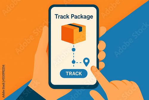 Package tracking app interface on smartphone screen, AI generated