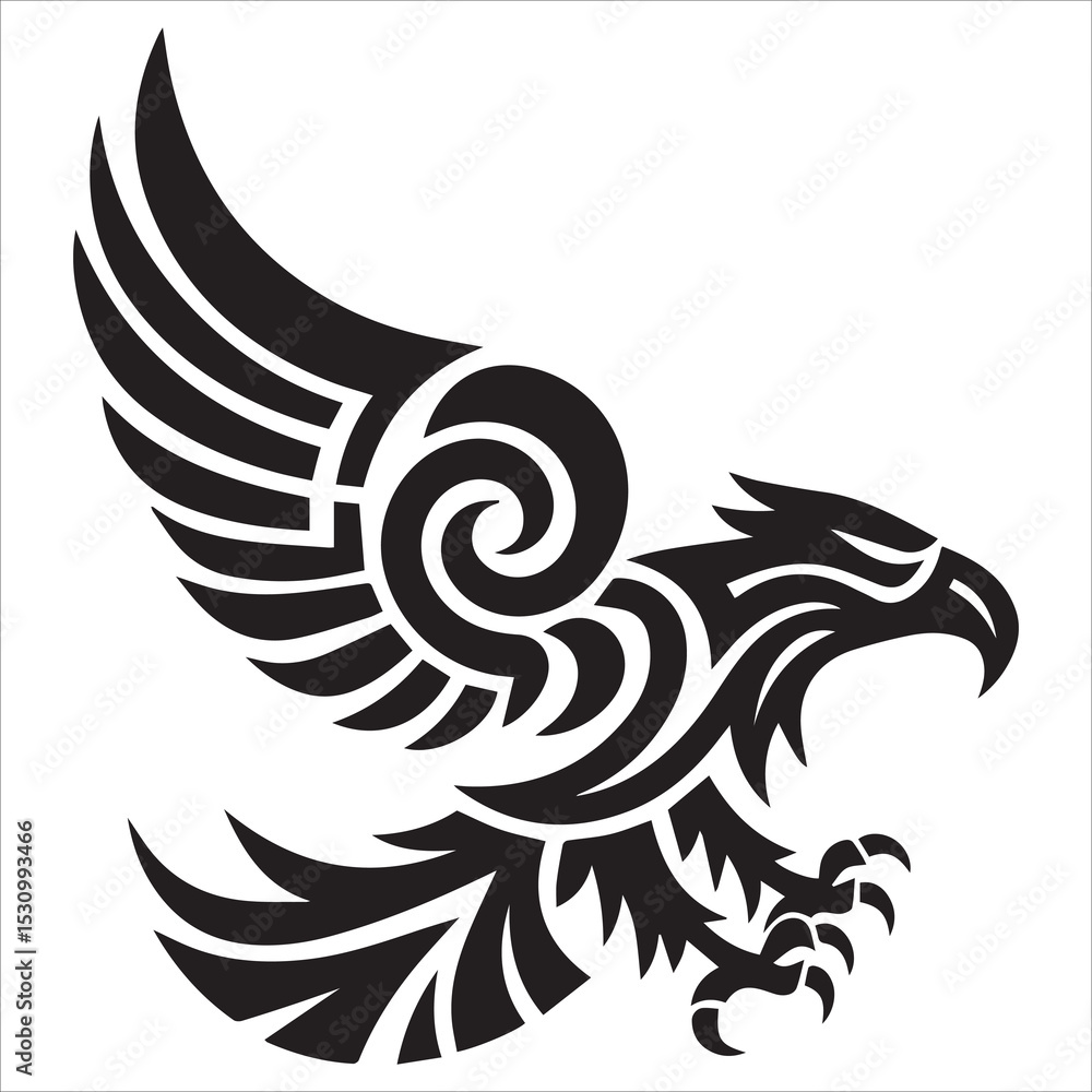 Fototapeta premium Tribal Eagle Silhouette Vector,eagle in flight vector art illustration,