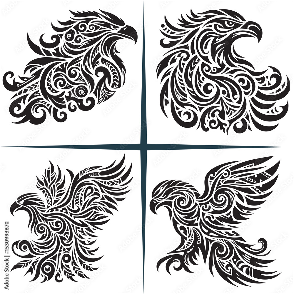 Obraz premium Tribal Eagle Silhouette Vector,eagle in flight vector art illustration,