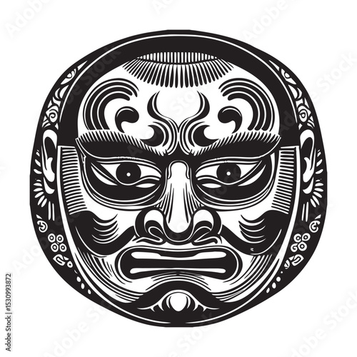 silhouette japanese kabuki mask on the white background