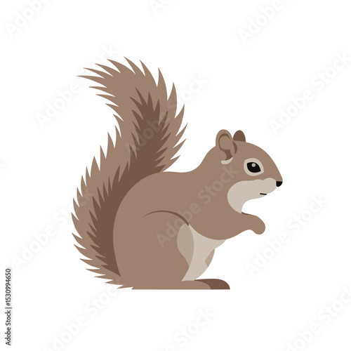 Digitally illustrated light brown squirrel profile with bushy tail on white
