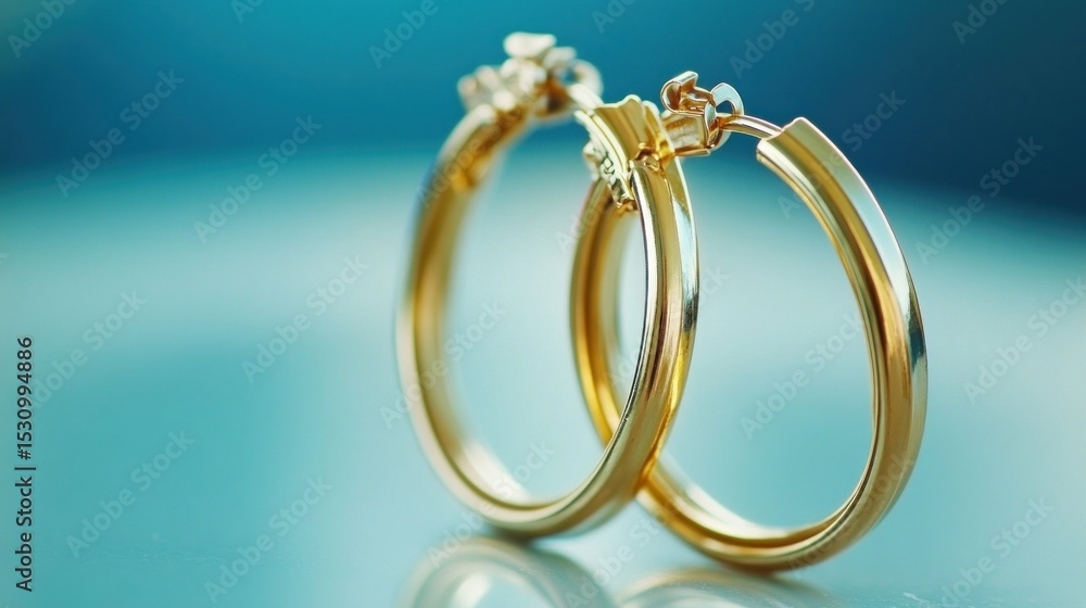 Gold hoop earrings on a teal background Gold hoop earrings on a teal background