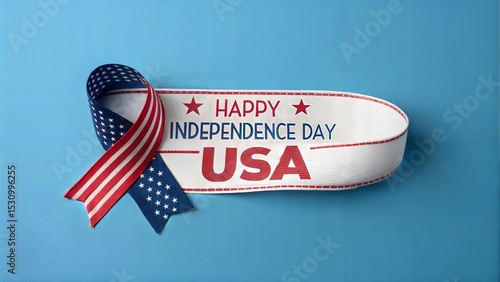 Celebrate American Independence Day with a patriotic ribbon and USA banner design perfect for festive celebrations and greetings.