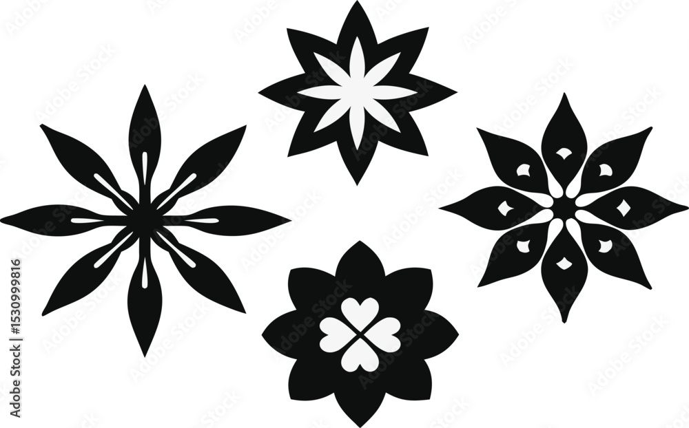 Obraz premium black and white flower icons