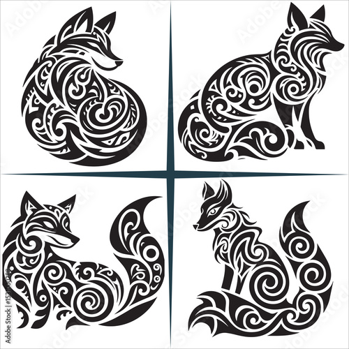Wallpaper Mural Tribal Fox Silhouette Vector,Intricate vector artwork of a tribal fox head,Dynamic tribal fox silhouette with geometric patterns Torontodigital.ca