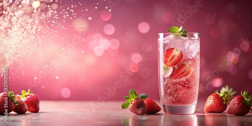 Refreshing Strawberry Fizz in a Tall Glass with Sparkling Bubbles and Fresh Berries