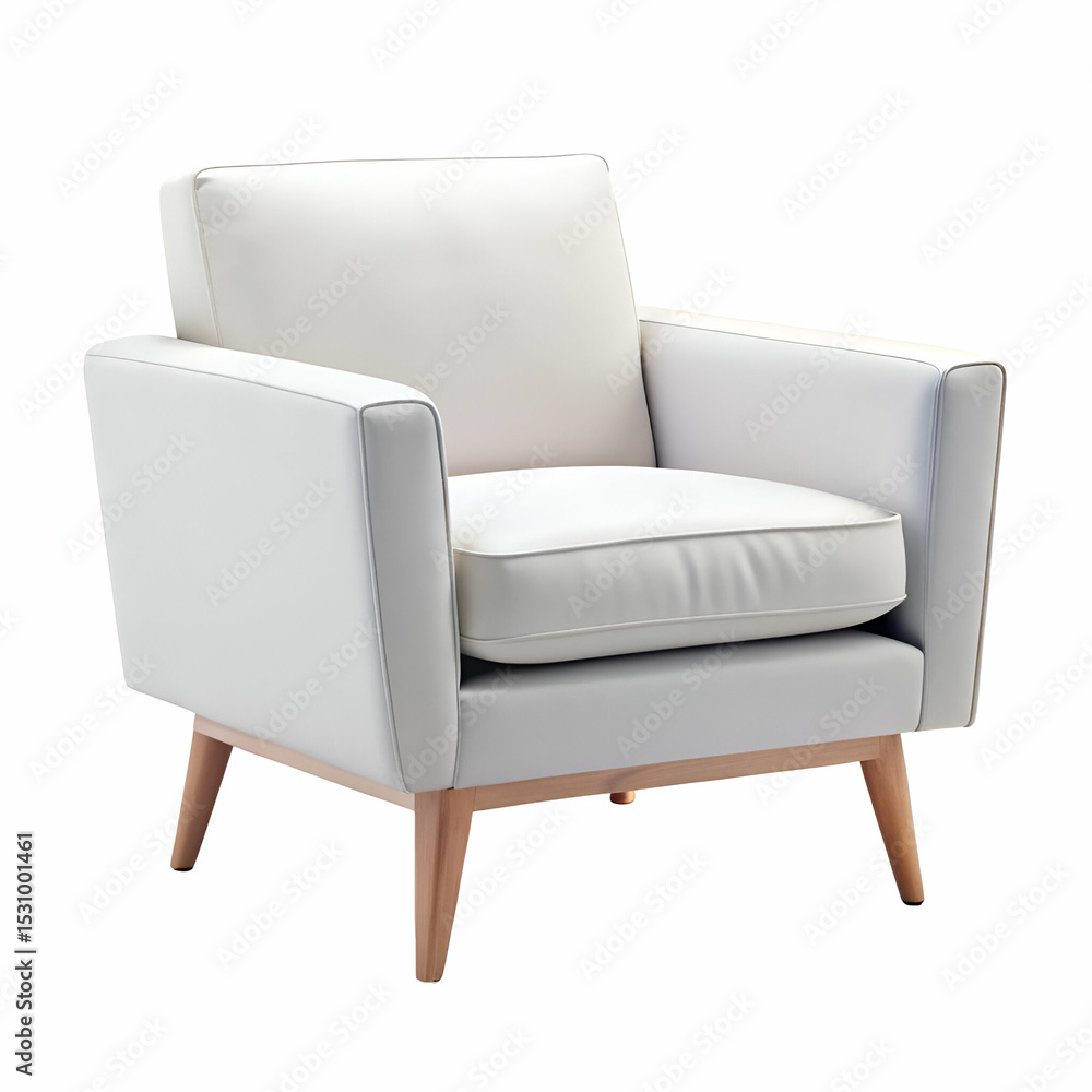 Off White Armchair Minimalist Design Isolated Wooden Legs