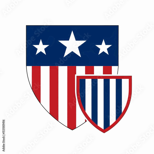 High-quality vector image of two overlapping shields. The larger shield is dark blue with white stars and red/white vertical stripes, while the smaller shield has blue/white stripes and a red border. Free Download High-quality vector image of two overlapping shields. The larger shield is dark blue with white stars and red/white vertical stripes, while the smaller shield has blue/white stripes and a red border. - GFXLoad