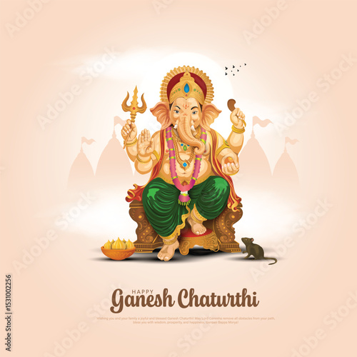 Creative illustration of Lord Ganpati background for Happy Ganesh Chaturthi. festival of India.