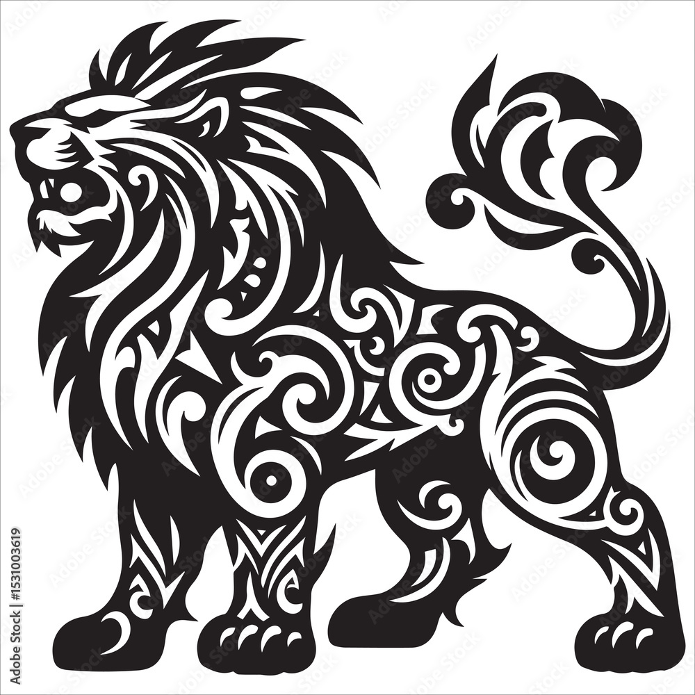 Obraz premium Tribal Lion Silhouette Vector,Tiger Silhouette line art vector illustration on white background,Lion head silhouette vector art illustration