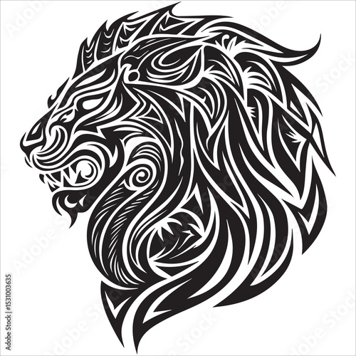 Wallpaper Mural Tribal Lion Silhouette Vector,Tiger Silhouette line art vector illustration on white background,Lion head silhouette vector art illustration Torontodigital.ca