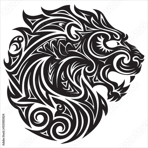 Wallpaper Mural Tribal Lion Silhouette Vector,Tiger Silhouette line art vector illustration on white background,Lion head silhouette vector art illustration Torontodigital.ca