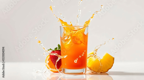 Refreshing Orange Juice Splash with Citrus and Berries – High-Speed Drink Photography