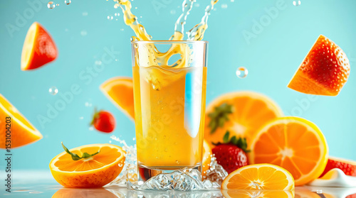 Refreshing Orange Juice Splash with Citrus and Berries – High-Speed Drink Photography