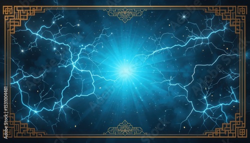 border background with ornamnet with glow effect, frame background celebration event with ornament line, Background lightning effect 