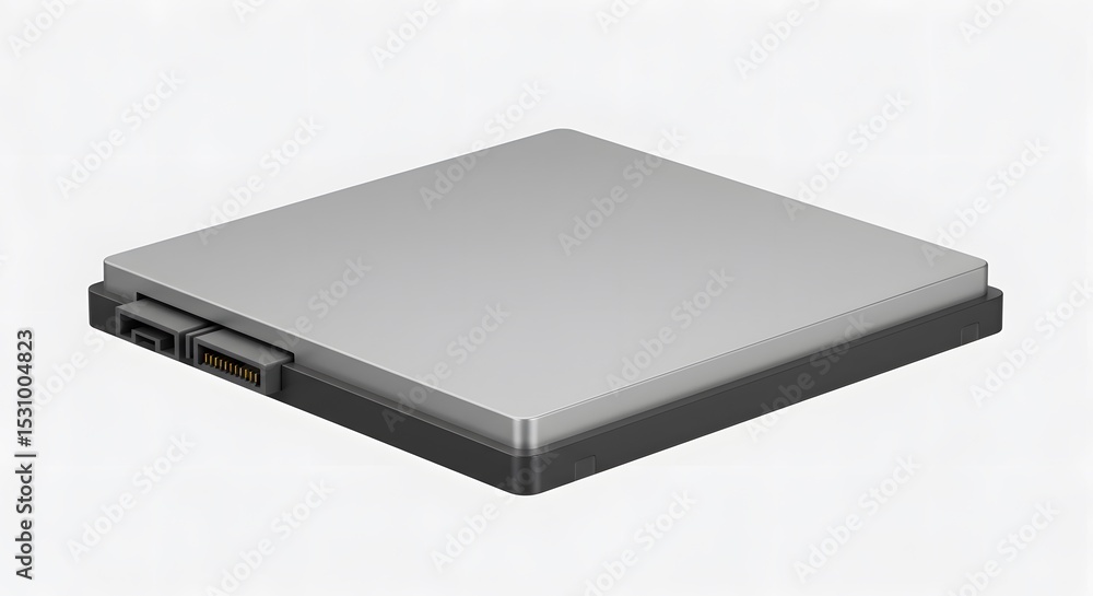 Sleek Square External Solid State Drive on White Background for Data Storage and Backup Sleek Square External Solid State Drive on White Background for Data Storage and Backup