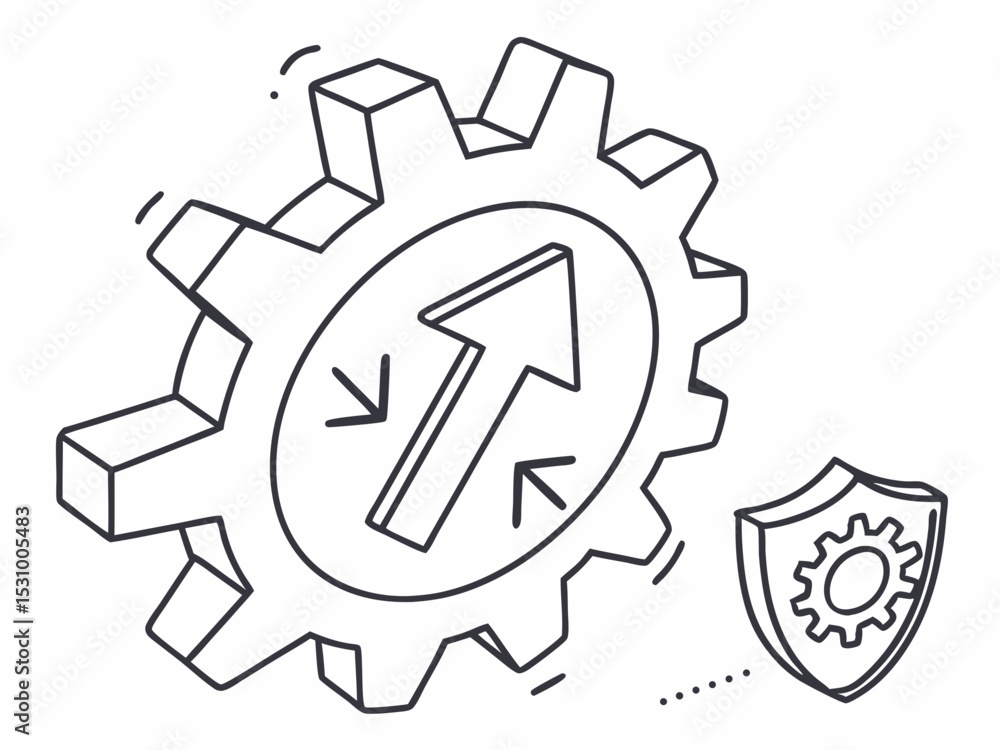 Minimalist Minimal Line Art Of A Gear Icon With An Upward Po Illustration Minimalist Minimal Line Art Of A Gear Icon With An Upward Po Illustration
