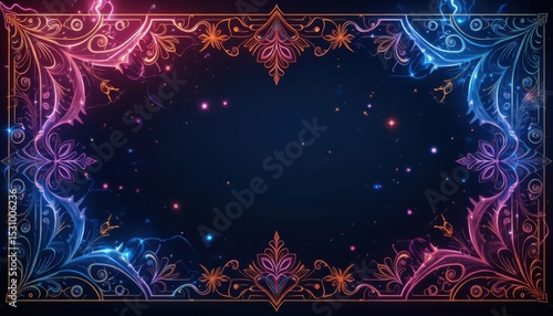 border background with ornamnet with glow effect, frame background celebration event with ornament line 
