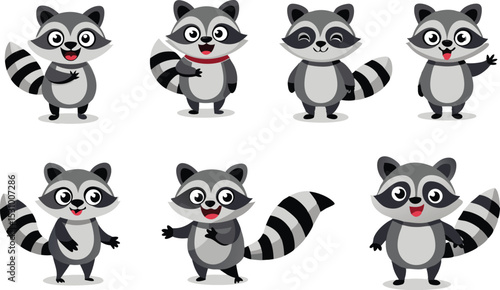 set of funny cartoon raccoon 