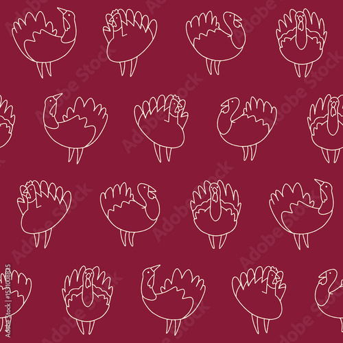 Outline Vector Turkey Seamless Pattern Background for Print Fabric Surface Fashion Wrapping