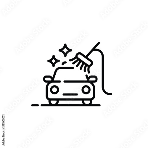 Line art illustration of a car being washed with a brush