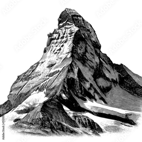 Create an outline for the modern illustration of Mt. Matterhorn made of bronze