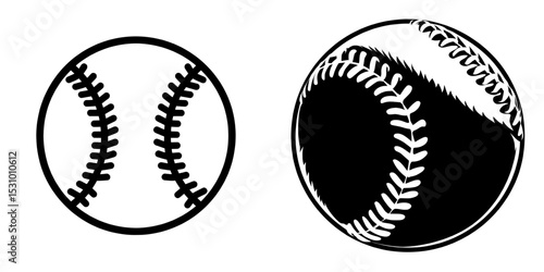 A black softball icon is isolated on a white background, symbolizing professional American sports equipment and representing play, teams, games, competition, and recreation in a modern flat design
