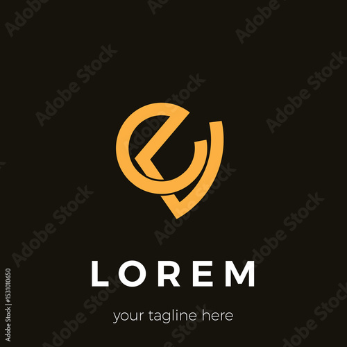 The ev letter logo is formed by connected orange lines.