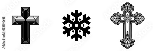 Black silhouette of a Latin Cross Icon, an ancient Christian symbol, in a modern illustration style