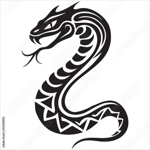 Tribal Snake Silhouette Vector,Stylized snake designs.