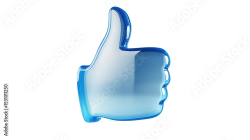 3D thumbs up icon in modern blue gradient, floating above white background, social approval symbol, PNG
