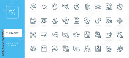 therapist activities concepts therapy mental health collection line icons