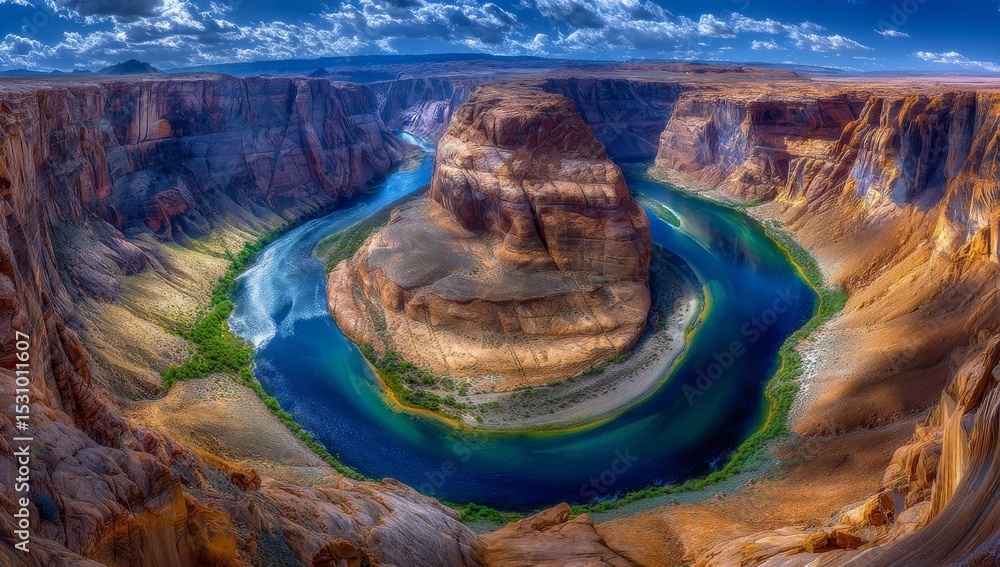 Fototapeta premium The Grand Canyon in Arizona boasts a scenic landscape with a river view, showcasing nature, tourism, and travel, as a prominent destination for geology and rock formations in the USA
