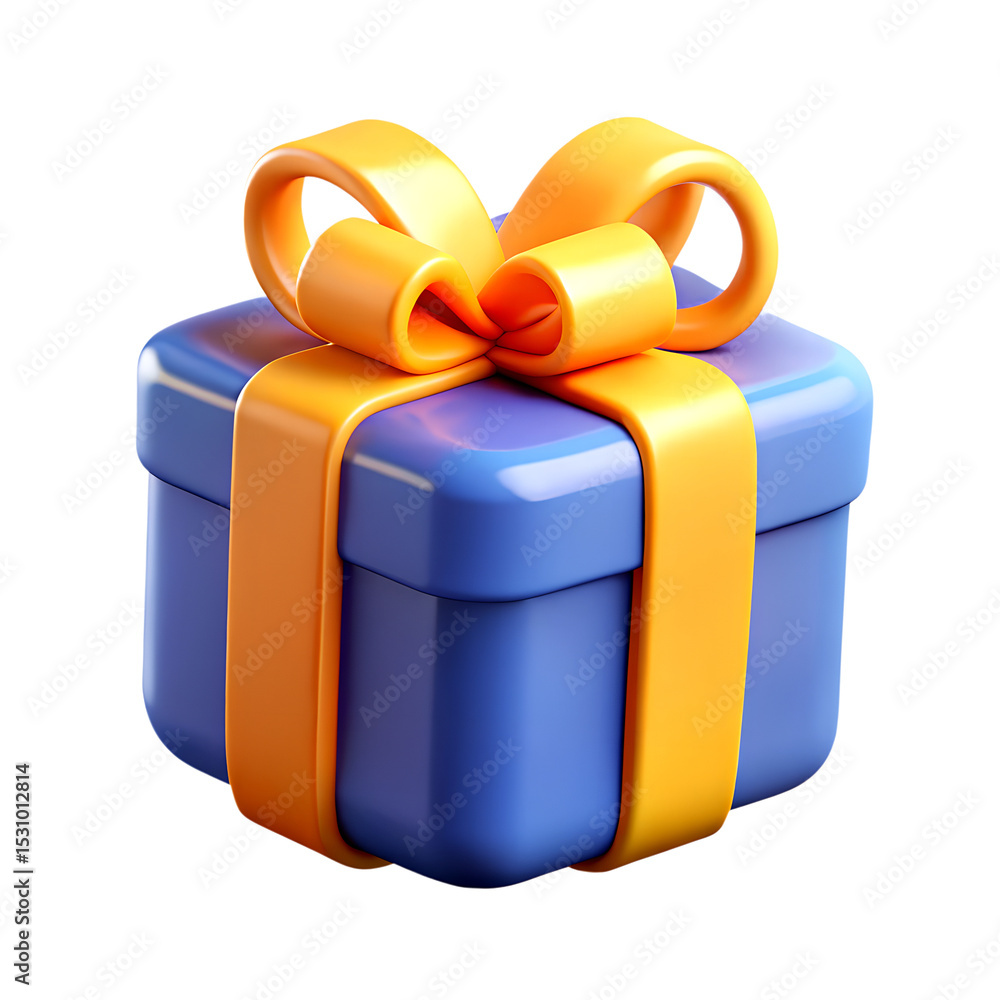 Blue gift box with ribbon isolated on white background for celebration and holidays Blue gift box with ribbon isolated on white background for celebration and holidays