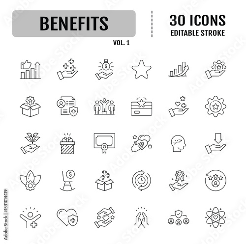 Benefits line editable icon set. Editable stroke. Vector illustration