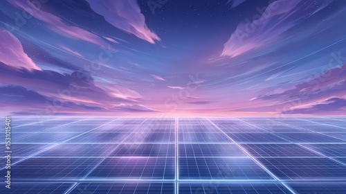 Wallpaper Mural Photography of a renewable energy farm at sunrise, showcasing solar panels in a natural environment with a wide-angle lens to convey sustainability Torontodigital.ca