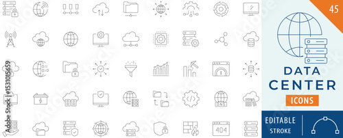 Data center icon collection set. Editable stroke.