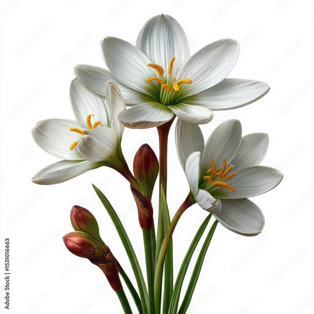 White rain lily bouquet isolated on white background White rain lily bouquet isolated on white background