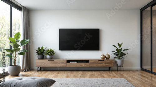 A modern living room with a flat screen TV
