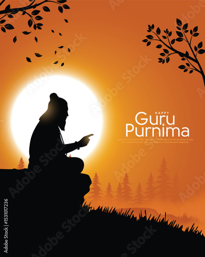 Happy guru Purnima guru and shishya teaching. Silhouette concept. Creative Vector Illustration design.