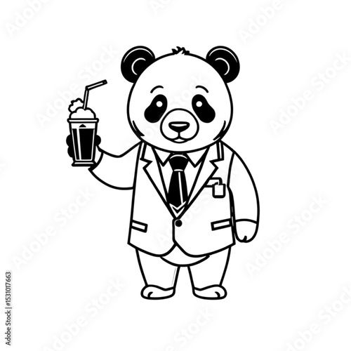 スーツ姿のパンダとドリンク｜Panda in Suit with Drink