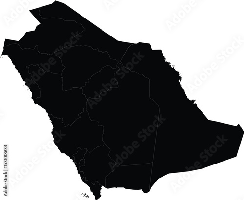 vector map silhouette of saudi arabia with provincial borders, black isolated country shape on white background

