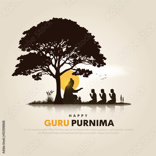Happy guru Purnima guru and shishya teaching. Silhouette concept. Creative Vector Illustration design.
