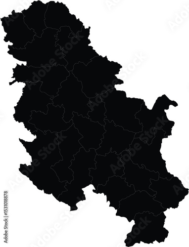 vector map silhouette of serbia excluding kosovo, with regional borders, black shape on white background

