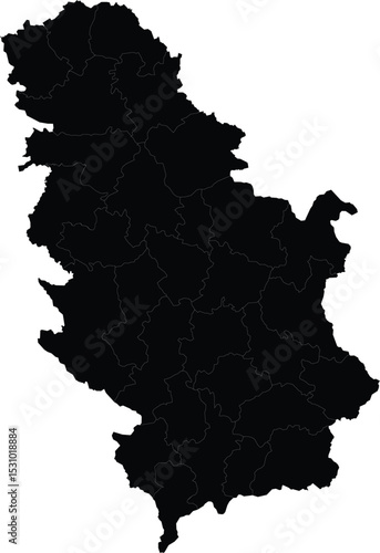 vector map silhouette of serbia with regional borders including kosovo, black country shape on white background

