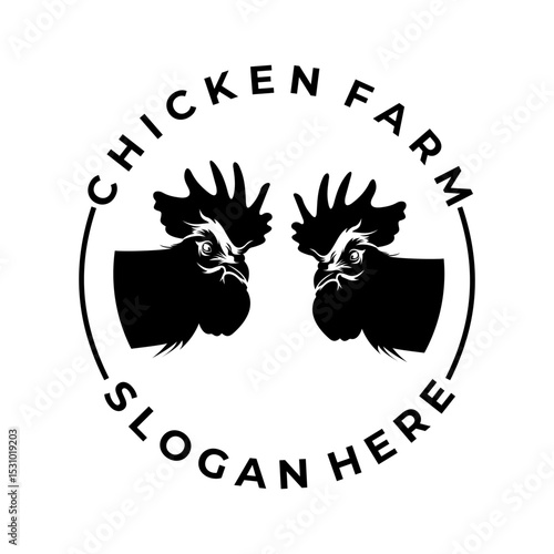 Chicken farm with Head Rooster vector logo design template