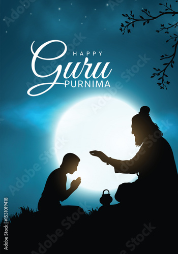 Happy guru Purnima guru and shishya teaching. Silhouette concept. Creative Vector Illustration design.