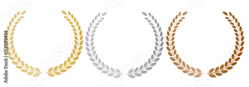 金銀銅の月桂樹シンプルアイコンセット