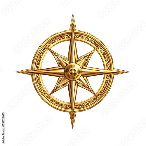 Ornate Gold Compass Rose Design on transparent Background